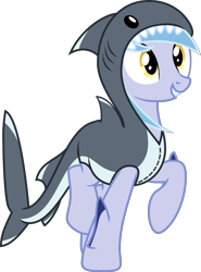 Size: 3697x4995 | Tagged: safe, artist:bnau, derpibooru exclusive, derpibooru import, oc, oc only, oc:hatii, original species, pony, shark, shark pony, augmented, augmented tail, clothes, costume, female, fins, kigurumi, mare, shark costume, sharp teeth, simple background, sitting, solo, tail, teeth, transparent background, vector