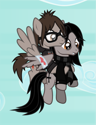 Size: 1415x1839 | Tagged: safe, artist:lightningbolt, derpibooru exclusive, derpibooru import, pegasus, pony, .svg available, bags under eyes, bandage, bandaged wing, blood, blood stains, broken wing, brothers, carrying, clothes, cloud, duo, duo male, fangs, flying, gerard way, glasses, happy, hoodie, jacket, jewelry, looking down, male, mikey way, my chemical romance, necklace, partially open wings, ponified, scarf, siblings, simple background, sky, smiling, spread wings, stallion, svg, tattered, torn wings, vector, wings