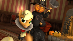 Size: 1920x1080 | Tagged: safe, derpibooru import, applejack, oc, anthro, dullahan, 3d, backsack, balls, decapitated, disembodied head, halloween, headless, holiday, nudity, pumpkin, solo, source filmmaker, ych example, your character here