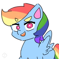 Size: 768x768 | Tagged: safe, artist:metaruscarlet, derpibooru import, rainbow dash, pegasus, pony, chibi, female, mare, open mouth, simple background, solo, white background