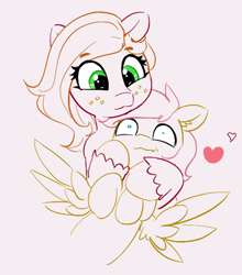 Size: 506x575 | Tagged: safe, artist:pabbley, derpibooru import, edit, big macintosh, butterscotch, fluttershy, macareina, pony, butterreina, female, fluttermac, heart, holding, holding a pony, larger female, male, rule 63, shipping, simple background, size difference, smaller male, smiling, spread wings, straight, wavy mouth, wingboner, wings