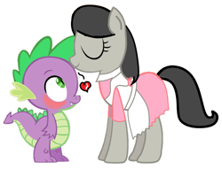 Size: 1280x978 | Tagged: safe, artist:starlouis2001, octavia melody, spike, dragon, earth pony, pony, blushing, clothes, cute, dress, eyes closed, female, floating heart, heart, kiss on the head, kissing, male, mare, shipping, simple background, spiketavia, straight, transparent background