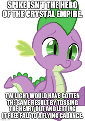 Size: 500x712 | Tagged: safe, spike, dragon, image macro, male, op can't let go, op is a spike hater, op is on drugs, op is trying to start shit, op is trying to start shit so badly that it's kinda funny, op isn't even trying anymore, simple background, solo, spikeabuse, white background