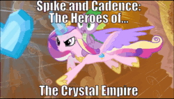 Size: 960x545 | Tagged: safe, artist:cirillaq, artist:slb94, edit, edited screencap, editor:undeadponysoldier, screencap, princess cadance, spike, alicorn, dragon, pony, the crystal empire, angry, animated, bros, comic sans, crown, crystal empire, crystal heart, female, fist bump, flying, gif, happy, hero, heroine, hoofbump, jewelry, mare, necklace, pow!, regalia, serious face, shoes, smiling, spike the brave and glorious, spread wings, vector edit, winged spike