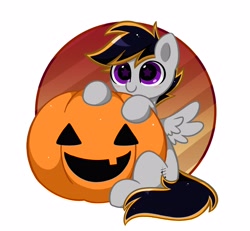 Size: 3670x3387 | Tagged: safe, artist:kittyrosie, derpibooru import, part of a set, oc, oc only, pegasus, pony, commission, halloween, holiday, pumpkin, solo, ych result