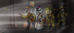 Size: 4096x1834 | Tagged: safe, derpibooru import, earth pony, pony, semi-anthro, bipedal, cyrillic, gun, mosin nagant, ppsh-41, russian, solo, soviet, soviet union, spoilers for another series, submachinegun, weapon, world war ii