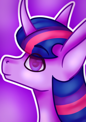 Size: 2480x3508 | Tagged: safe, artist:ermy-poo, derpibooru import, twilight sparkle, bust, curved horn, female, horn, mare, profile, solo