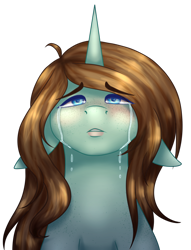 Size: 1920x2513 | Tagged: safe, artist:ermy-poo, derpibooru import, oc, oc only, pony, unicorn, bust, crying, ears, floppy ears, simple background, transparent background