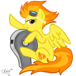 Size: 1920x1920 | Tagged: safe, artist:telasra, derpibooru import, spitfire, pegasus, pony, eyelashes, female, goggles, mare, signature, simple background, smiling, solo, spitfire's whistle, that pony sure does love whistles, whistle, white background, wings