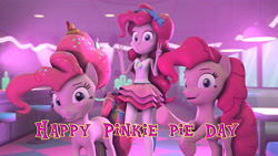 Size: 3840x2160 | Tagged: safe, artist:fazbearsparkle, derpibooru import, pinkie pie, better together, equestria girls, 3d, multeity, older, older pinkie pie, peace sign, pinkie pie day, self ponidox, source filmmaker, too much pink energy is dangerous