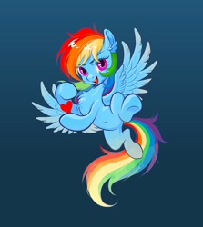 Size: 914x1024 | Tagged: safe, artist:paipaishuaige, derpibooru import, rainbow dash, pegasus, pony, cute, dashabetes, flying, heart, simple background, smiling, solo