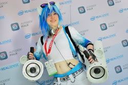 Size: 2999x1999 | Tagged: safe, artist:littlemissbloo, derpibooru import, dj pon-3, vinyl scratch, human, belly button, clothes, cosplay, costume, high res, irl, irl human, photo