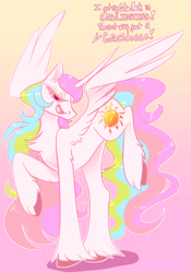 Size: 1351x1925 | Tagged: safe, artist:unfinishedheckery, derpibooru import, princess celestia, alicorn, pony, dialogue, digital art, female, horn, mare, open mouth, solo, spread wings, tail, talking, text, wings