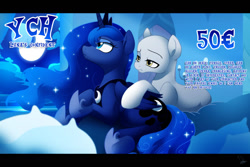 Size: 1024x683 | Tagged: safe, artist:dormin-dim, derpibooru import, princess luna, oc, alicorn, earth pony, pegasus, pony, unicorn, g4, commission, mlpg4, princess, ych example, ych result, your character here