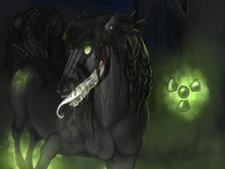 Size: 1600x1200 | Tagged: safe, artist:royvdhel-art, derpibooru import, oc, oc only, pegasus, pony, ear piercing, pegasus oc, piercing, radioactive, sharp teeth, smiling, solo, teeth, wings