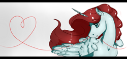 Size: 1498x704 | Tagged: safe, artist:royvdhel-art, derpibooru import, oc, oc only, alicorn, pony, alicorn oc, female, heart, horn, looking back, mare, wings