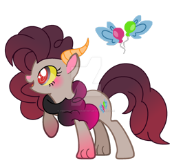 Size: 1280x1206 | Tagged: safe, artist:venomous-cookietwt, derpibooru import, oc, hybrid, deviantart watermark, female, interspecies offspring, obtrusive watermark, offspring, parent:discord, parent:pinkie pie, parents:discopie, simple background, solo, transparent background, watermark