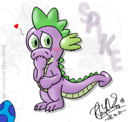 Size: 550x525 | Tagged: safe, artist:blueyoshiegg, derpibooru import, spike, dragon, blushing, egg, heart, male, simple background, solo, transparent background