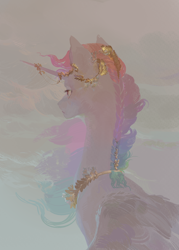 Size: 4000x5600 | Tagged: safe, artist:yanisfucker, derpibooru import, princess celestia, alicorn, pony, bust, female, horn, horn jewelry, jewelry, looking away, mare, solo