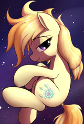 Size: 3000x4421 | Tagged: safe, artist:whiskeypanda, derpibooru import, oc, oc only, oc:safe haven, pony, floating, looking at you, solo, space