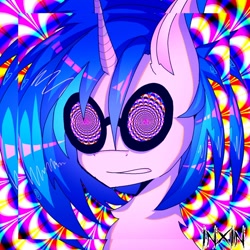 Size: 1188x1188 | Tagged: safe, artist:inxinfate, derpibooru import, dj pon-3, vinyl scratch, pony, unicorn, drugs, female, psychedelic, solo