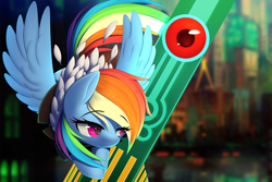 Size: 3000x2000 | Tagged: safe, artist:thebatfang, derpibooru import, rainbow dash, pegasus, pony, crossover, female, solo, transistor