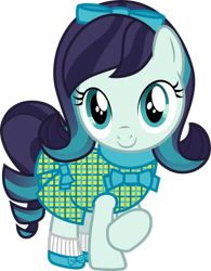Size: 798x1024 | Tagged: safe, artist:cloudyglow, coloratura, earth pony, pony, american girls, bow, clothes, cute, dress, female, filly, filly coloratura, foal, hair bow, looking at you, rara, rarabetes, shoes, smiling, smiling at you, socks, solo, unmoving plaid, younger