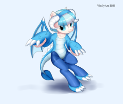 Size: 3272x2776 | Tagged: safe, artist:vinilyart, derpibooru import, coco pommel, dragon, earth pony, semi-anthro, bipedal, clothes, cocobetes, costume, cute, dragon costume, fake horns, female, light blue background, mare, simple background, smiling, solo