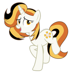 Size: 2000x2000 | Tagged: safe, artist:kaitykat117, derpibooru import, oc, oc only, oc:candy_corn, pony, unicorn, base used, female, full body, golden eyes, high res, horn, mare, multicolored mane, multicolored tail, open mouth, open smile, show accurate, simple background, smiling, solo, tail, transparent background, unicorn oc, vector