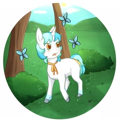 Size: 2098x2131 | Tagged: safe, artist:foxhatart, derpibooru import, oc, oc:teal, butterfly, pony, unicorn, male, partial background, solo, stallion, tree