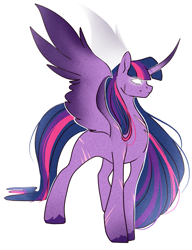 Size: 1525x1985 | Tagged: safe, alternate version, artist:damayantiarts, derpibooru import, princess twilight 2.0, twilight sparkle, twilight sparkle (alicorn), alicorn, pony, the last problem, curved horn, evil twilight, female, glowing, glowing eyes, horn, mare, older, older twilight, scar, simple background, solo, white background, wings