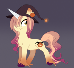 Size: 2771x2534 | Tagged: safe, artist:spookyle, derpibooru import, oc, oc:blair, pony, unicorn, female, gray background, hat, mare, simple background, solo, witch hat