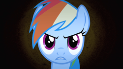 Size: 1280x720 | Tagged: safe, derpibooru import, screencap, rainbow dash, pegasus, pony, bats!, season 4, angry, close-up, narrowed eyes, rainbow dash is not amused, solo, stop the bats, unamused