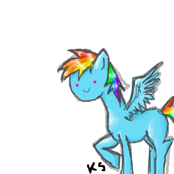 Size: 500x500 | Tagged: safe, artist:askpinkiepieandfriends, derpibooru import, rainbow dash, pegasus, pony, female, mare, missing cutie mark, raised hoof, raised leg, smiley face, smiling, solo