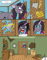 Size: 1600x2024 | Tagged: safe, artist:duragan, derpibooru import, oleander, them's fightin' herds, axe, community related, d'oh, deranged, empty room, fire axe, here's johnny, levitation, magic, mistake, parody, simpsons did it, solo, telekinesis, the shining, the shinning, weapon