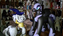 Size: 4576x2574 | Tagged: safe, artist:arniemkii, derpibooru import, nightmare moon, zecora, alicorn, inflatable pony, pony, unicorn, zebra, bootleg, hongyi, inflatable, inflatable toy, nightmare night, photo