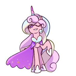 Size: 532x531 | Tagged: safe, artist:extrasentientrat, derpibooru import, pony, unicorn, cloak, clothes, cookie run, cream unicorn cookie, crossover, curly hair, doodle, lowres, multicolored hair, one eye closed, pastel, pastel colors, pink coat, poofy hair, princess, purple eyes, solo, wink