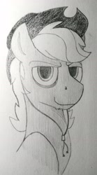 Size: 1474x2647 | Tagged: source needed, safe, artist:sodanium, oc, oc only, oc:calamity, pony, fallout equestria, male, monochrome, solo, traditional art