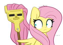 Size: 6800x4900 | Tagged: safe, artist:kittyrosie, derpibooru import, fluttershy, pegasus, pony, ..., absurd resolution, fluttermop, looking back, meme, mop, pareidolia, shrunken pupils, simple background, sweat, sweatdrops, white background