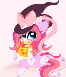 Size: 3108x3580 | Tagged: safe, alternate version, artist:2pandita, derpibooru import, oc, earth pony, pony, alternate character, chibi, female, hat, mare, pumpkin bucket, solo, witch hat