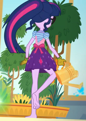 Size: 832x1176 | Tagged: safe, derpibooru import, edit, edited screencap, editor:grapefruitface, screencap, twilight sparkle, equestria girls, my little shop of horrors, barefoot, feet, gardening, little shop of horrors, soles