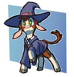 Size: 1316x1369 | Tagged: safe, artist:swayedy, derpibooru import, arizona cow, them's fightin' herds, clothes, cloven hooves, community related, costume, halloween, halloween costume, hat, little witch academia, witch hat