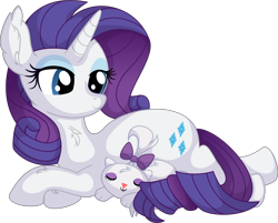 Size: 7478x6004 | Tagged: safe, artist:cyanlightning, derpibooru import, opalescence, rarity, cat, pony, unicorn, .svg available, cute, duo, ear fluff, ears, eyes closed, female, mare, simple background, sleeping, tail, transparent background, vector