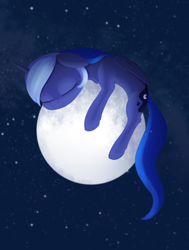 Size: 894x1182 | Tagged: safe, artist:dusthiel, derpibooru import, princess luna, alicorn, pony, cute, eyes closed, female, full moon, lunabetes, mare, moon, night, novembrush, sleeping, stars, tangible heavenly object