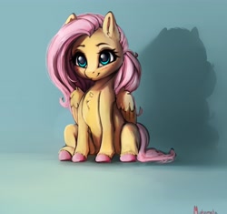 Size: 3768x3546 | Tagged: safe, artist:miokomata, derpibooru import, fluttershy, pegasus, pony, blushing, chest fluff, colored hooves, cute, ear fluff, ears, female, freckles, freckleshy, mare, shyabetes, sitting, smiling, solo