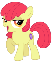 Size: 1944x2306 | Tagged: safe, artist:reitanna-seishin, derpibooru import, apple bloom, earth pony, pony, alternate cutie mark, bedroom eyes, female, filly, foal, missing accessory, one hoof raised, simple background, solo, transparent background