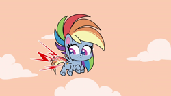 Size: 1920x1080 | Tagged: safe, derpibooru import, screencap, rainbow dash, pegasus, pony, my little pony: pony life, the fluttershy effect, cloud, emanata, female, flying, looking back, mare, solo