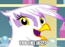 Size: 681x491 | Tagged: safe, derpibooru import, edit, edited screencap, screencap, gilda, griffon, griffon the brush off, barry b. benson, bee movie, cropped, meme, open mouth, smiling, when she smiles