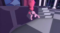 Size: 1024x575 | Tagged: safe, artist:undeadponysoldier, pinkie pie, earth pony, pony, 3d, butt, canterlot, cartoon logic, female, gmod, mare, pinkie being pinkie, plot, silly, stage, stairs, stuck