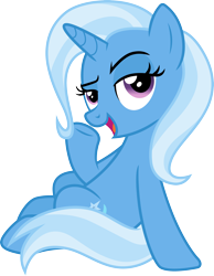 Size: 3000x3864 | Tagged: safe, artist:cloudyglow, derpibooru import, trixie, pony, unicorn, a horse shoe-in, .ai available, female, high res, horn, lidded eyes, mare, open mouth, open smile, purple eyes, simple background, sitting, smiling, solo, tail, transparent background, two toned mane, two toned tail, vector